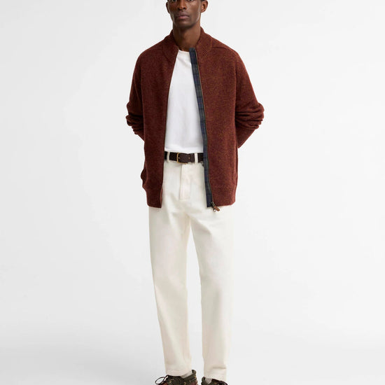 Young Ideas & Henmores -Talder Zip Through Knitted Jumper -BR57 Russet -L