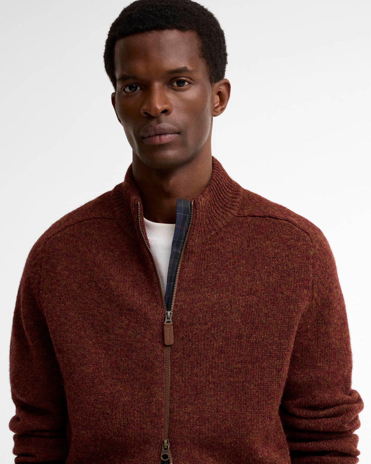 Young Ideas & Henmores -Talder Zip Through Knitted Jumper -BR57 Russet -L