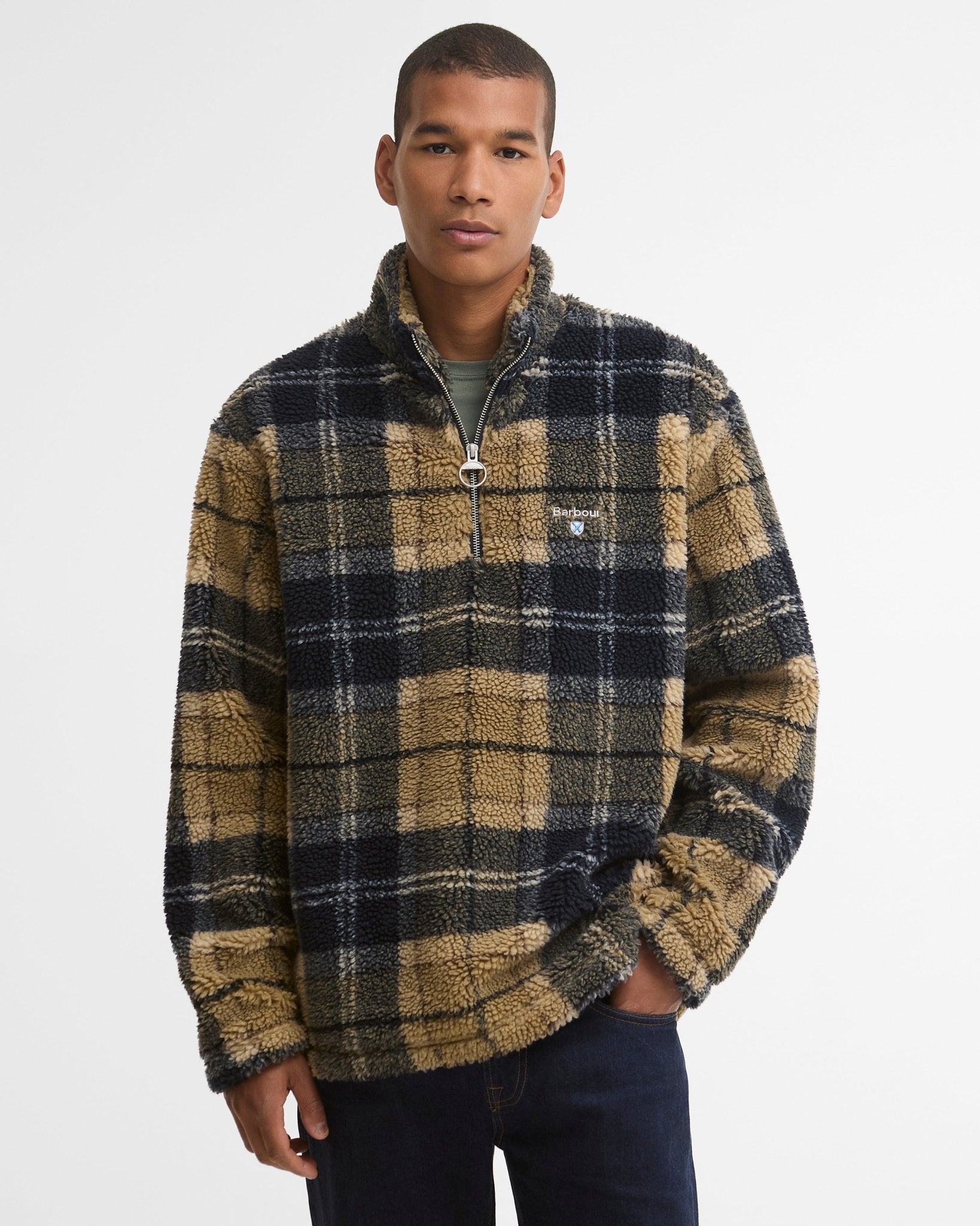 Young Ideas & Henmores -Tartan Fleece Half Zip -TN39 Birchwood Dress Tartan -L