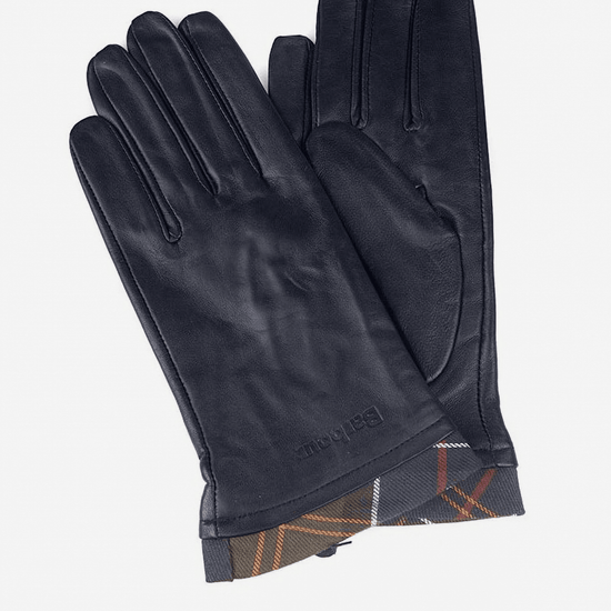 Young Ideas/Henmores - Tartan Trimmed Leather Gloves - BK11 Black/Classic - S