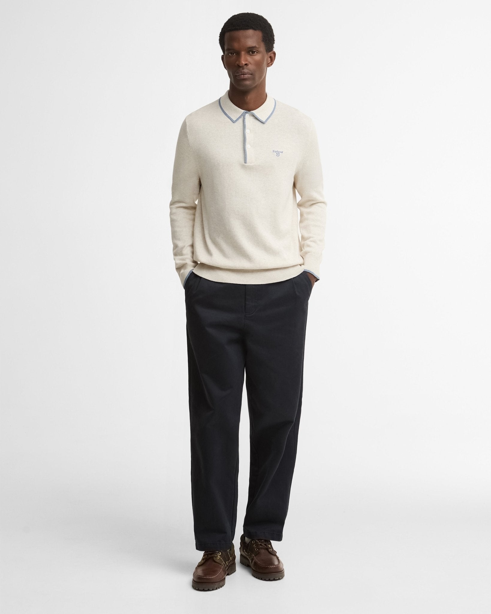 Young Ideas & Henmores -Taunton Knitted Polo Shirt -WH32 Whisper White -L
