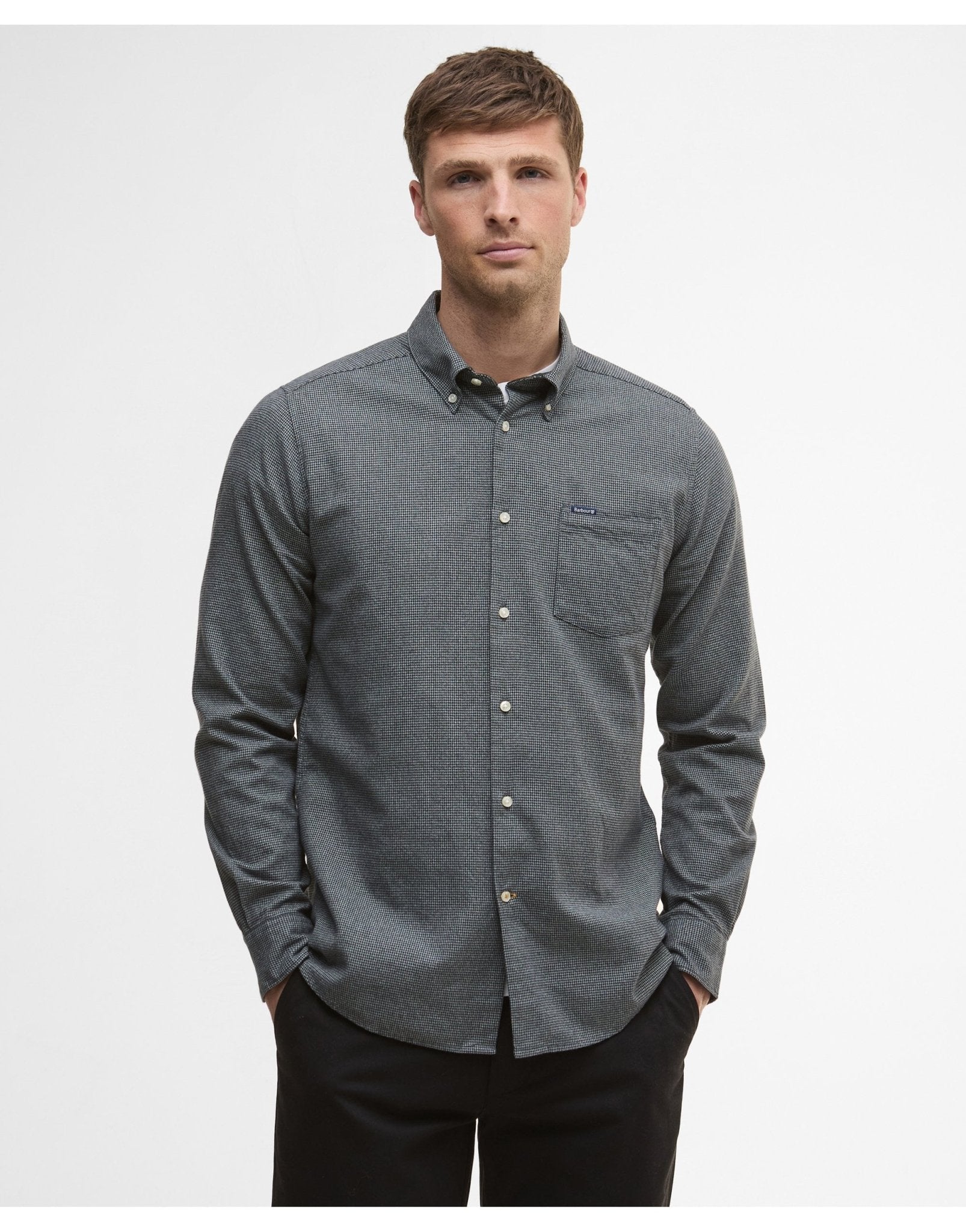 Young Ideas/Henmores - Turner Tailored Houndstooth Shirt - GY52 Grey Marl - M