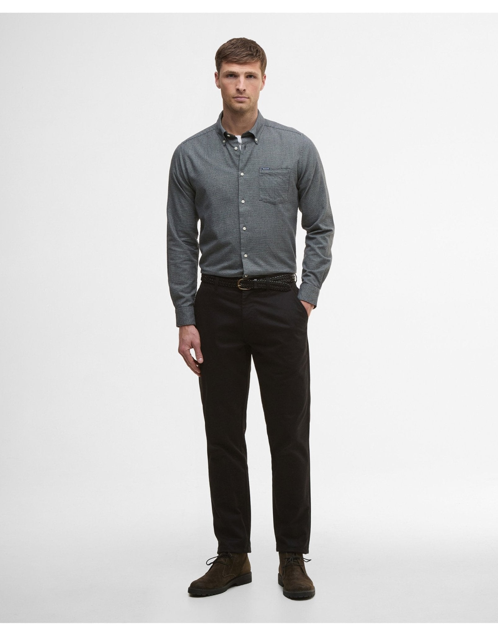 Young Ideas/Henmores - Turner Tailored Houndstooth Shirt - GY52 Grey Marl - M