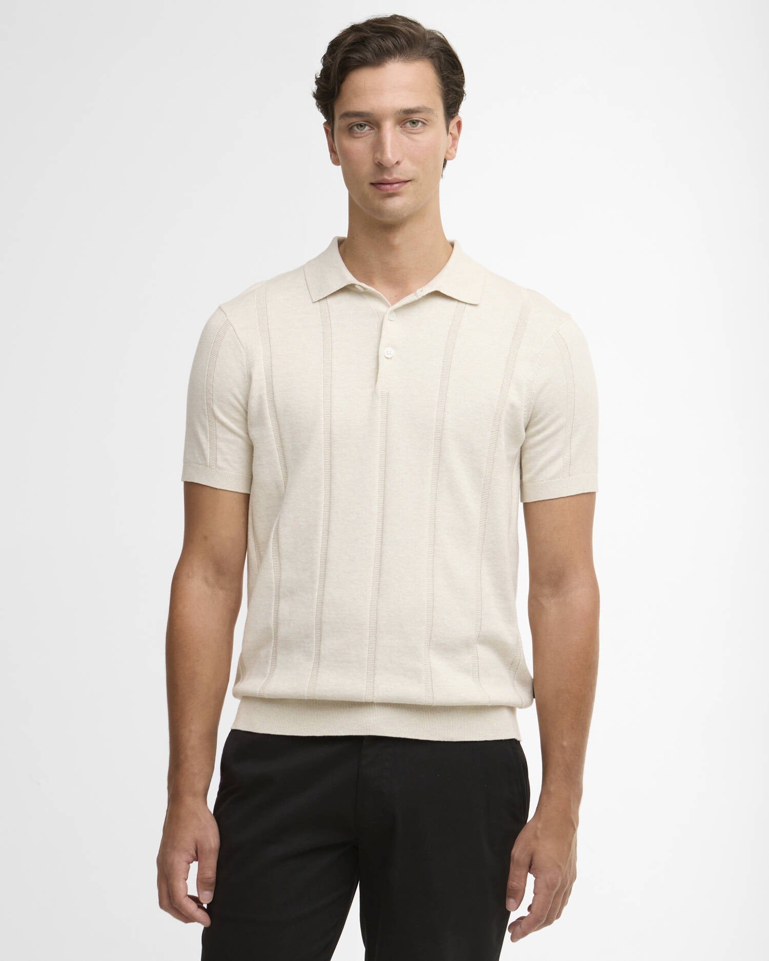 Young Ideas & Henmores -Wellburn Knitted Polo Shirt -BE72 Oatmeal -M