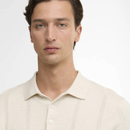 Young Ideas & Henmores -Wellburn Knitted Polo Shirt -BE72 Oatmeal -M