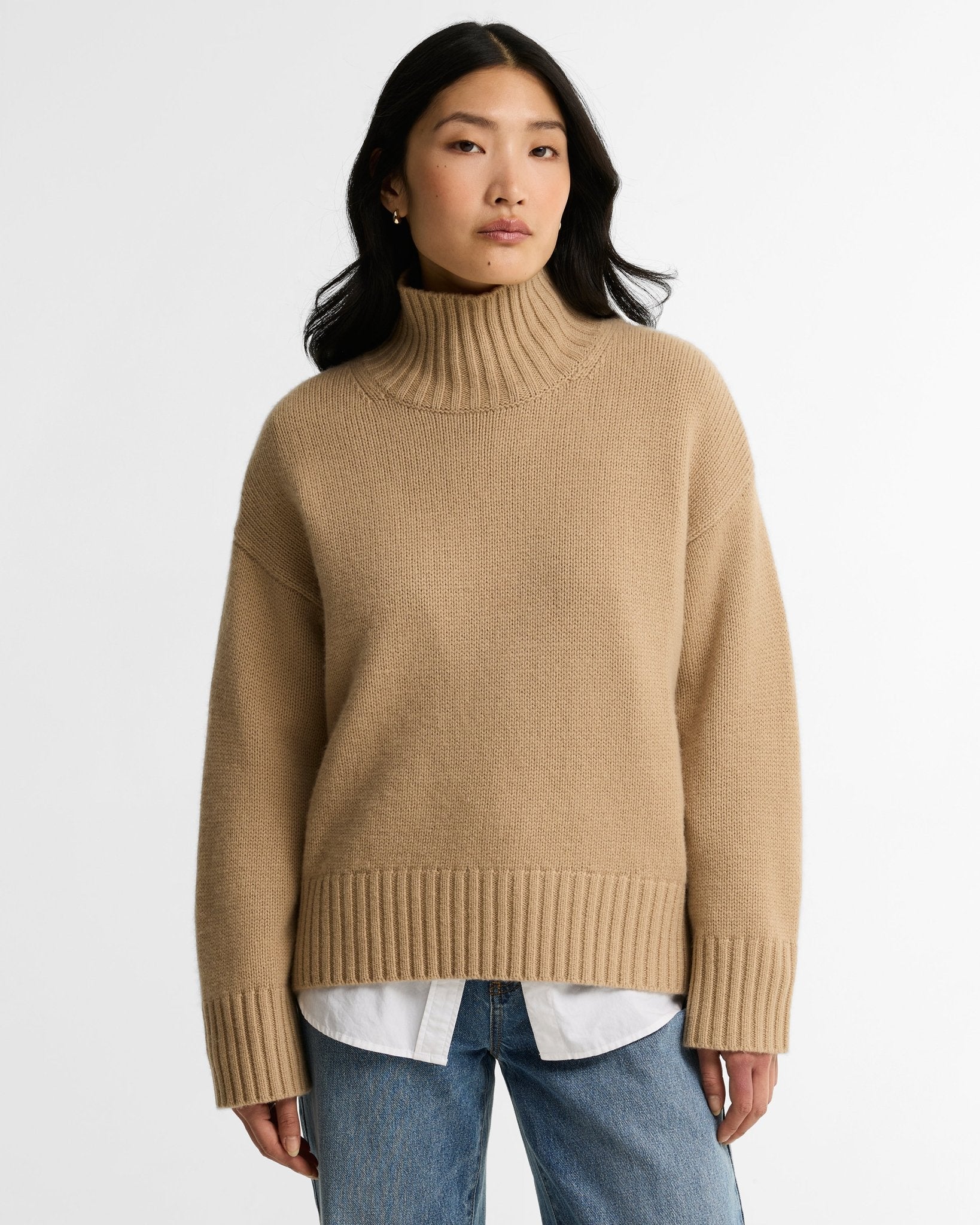 Young Ideas & Henmores -Woodhouse Cashmere Blend Funnel Neck Knitted Jumper -OL71 Olive -8