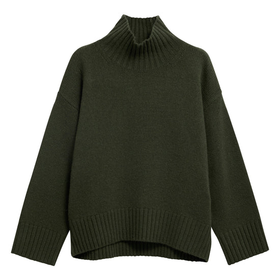 Young Ideas & Henmores -Woodhouse Cashmere Blend Funnel Neck Knitted Jumper -OL71 Olive -8
