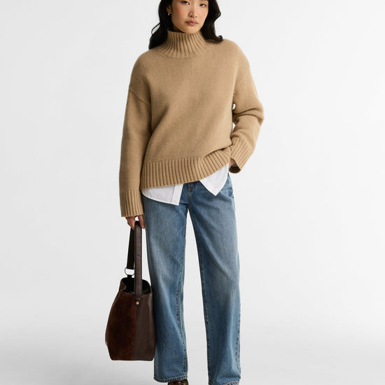 Young Ideas & Henmores -Woodhouse Cashmere Blend Funnel Neck Knitted Jumper -OL71 Olive -8