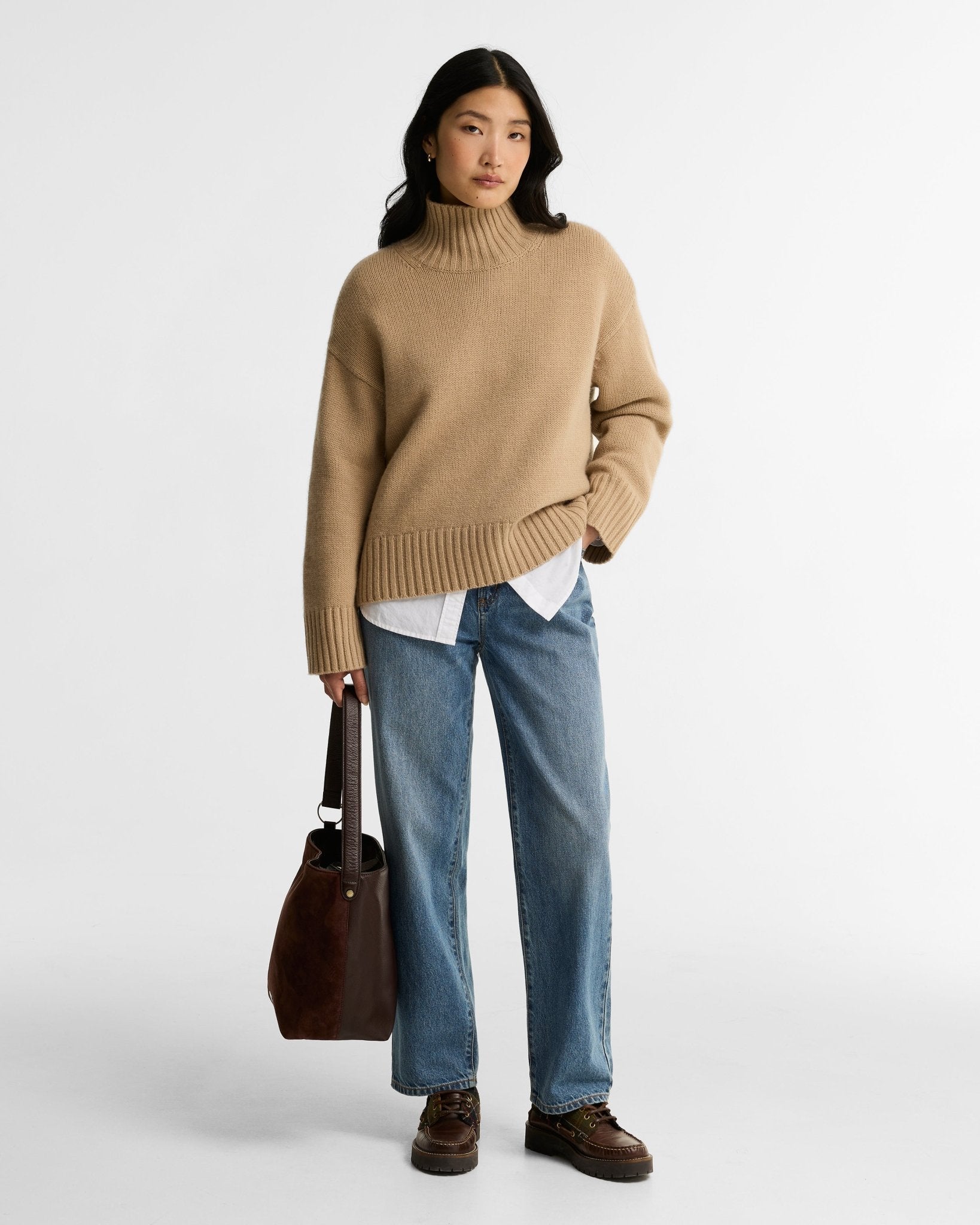 Young Ideas & Henmores -Woodhouse Cashmere Blend Funnel Neck Knitted Jumper -OL71 Olive -8