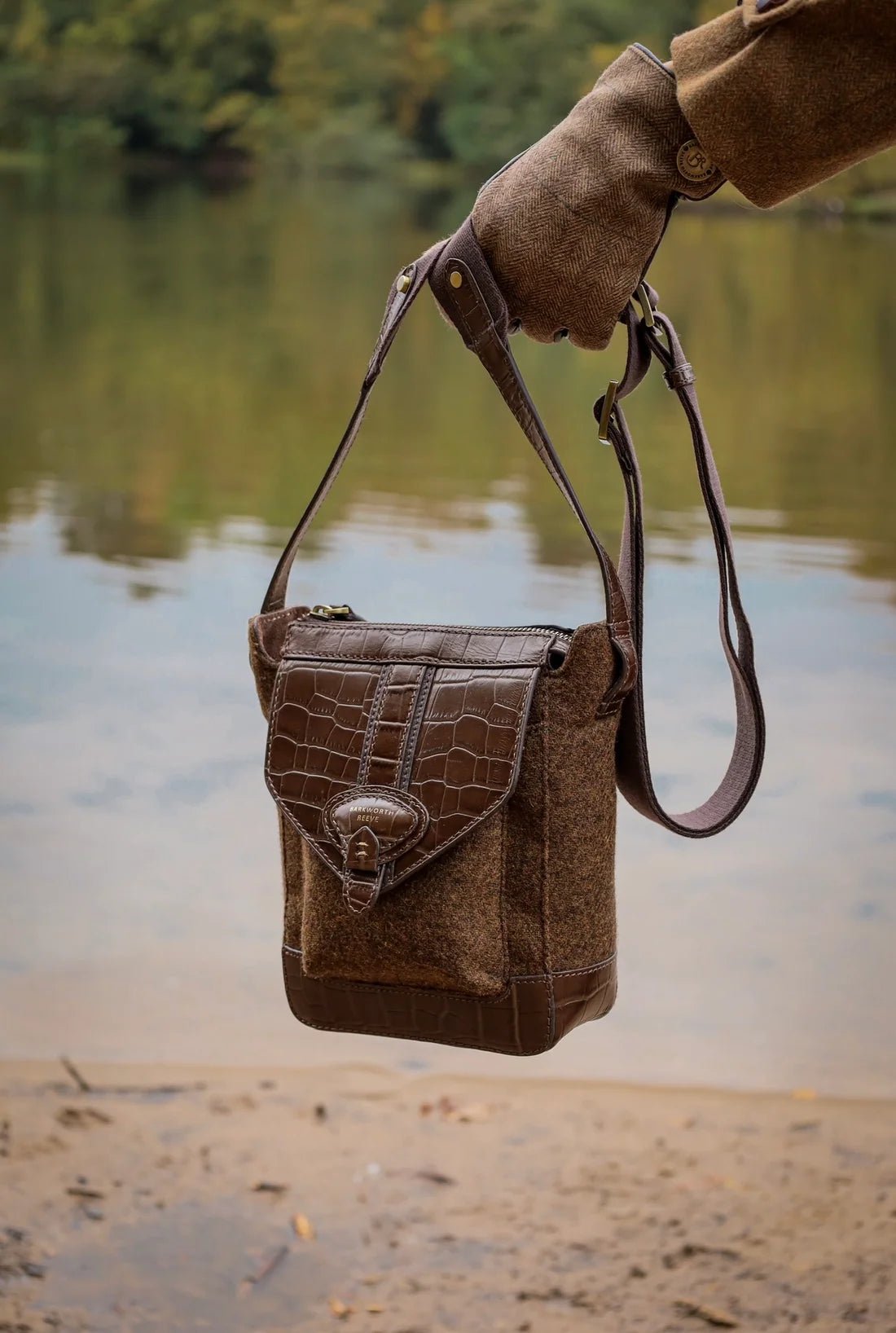 Young Ideas & Henmores -Hackthorn Crossbody Bag -Tweed/Moc Croc Brown -OS