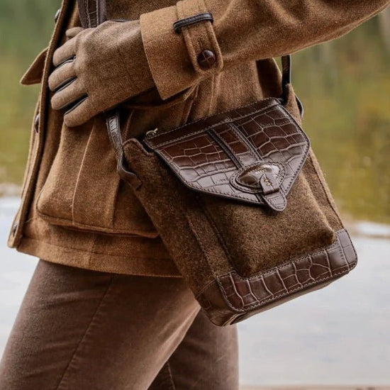 Young Ideas & Henmores -Hackthorn Crossbody Bag -Tweed/Moc Croc Brown -OS