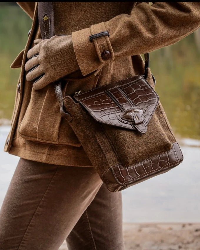 Young Ideas & Henmores -Hackthorn Crossbody Bag -Tweed/Moc Croc Brown -OS