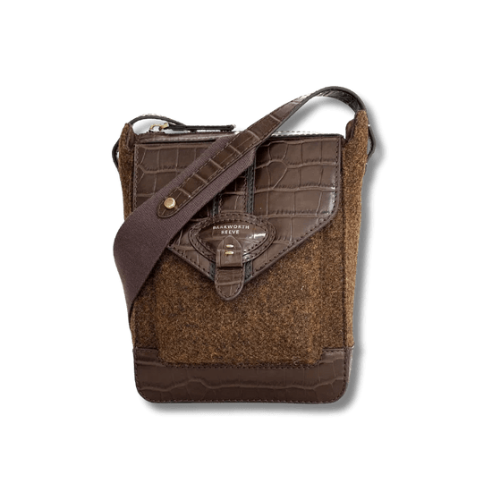 Young Ideas & Henmores -Hackthorn Crossbody Bag -Tweed/Moc Croc Brown -OS