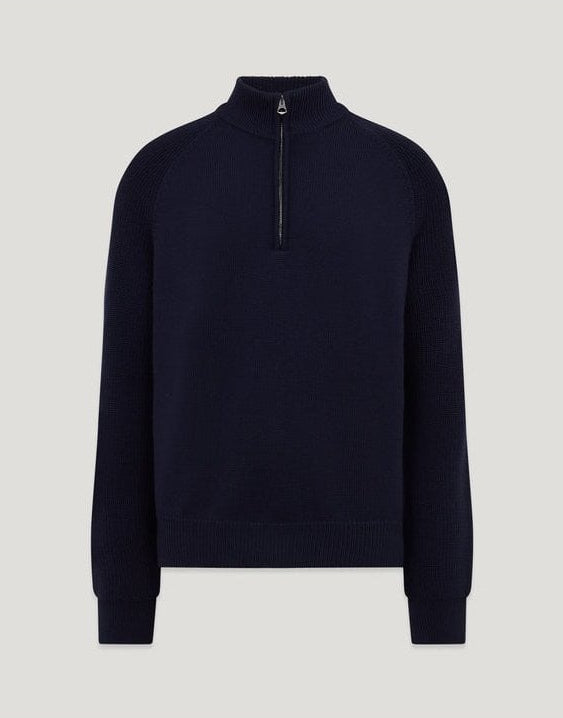 Young Ideas/Henmores - Aspect Ribbed Sleeve Quarter Zip Jumper - Dark Ink - M