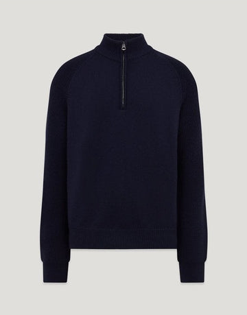 Young Ideas/Henmores - Aspect Ribbed Sleeve Quarter Zip Jumper - Dark Ink - M