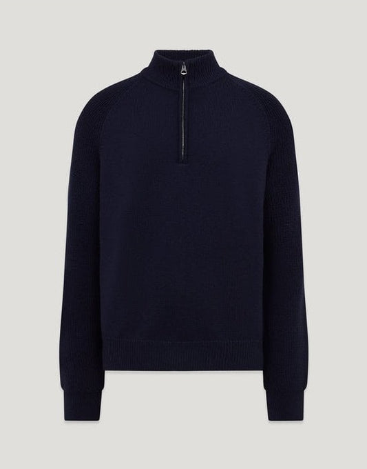 Young Ideas/Henmores - Aspect Ribbed Sleeve Quarter Zip Jumper - Dark Ink - M