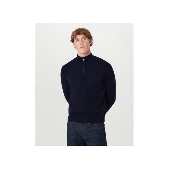 Young Ideas/Henmores - Aspect Ribbed Sleeve Quarter Zip Jumper - Dark Ink - M