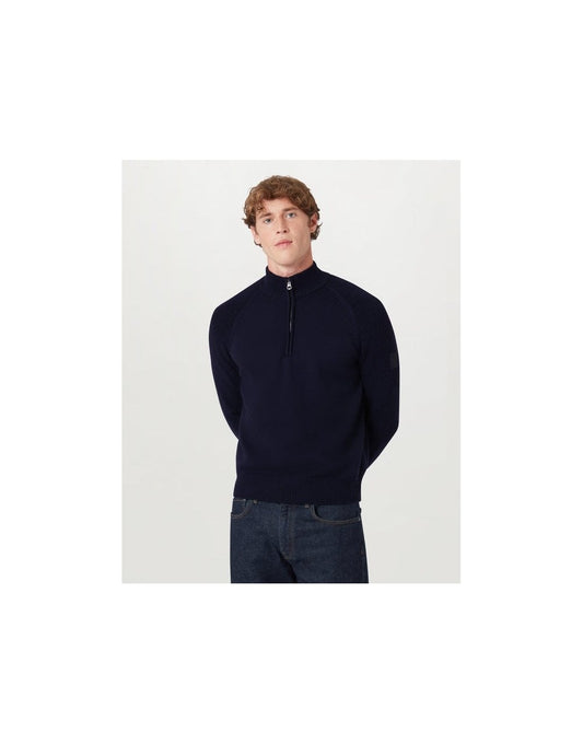 Young Ideas/Henmores - Aspect Ribbed Sleeve Quarter Zip Jumper - Dark Ink - M