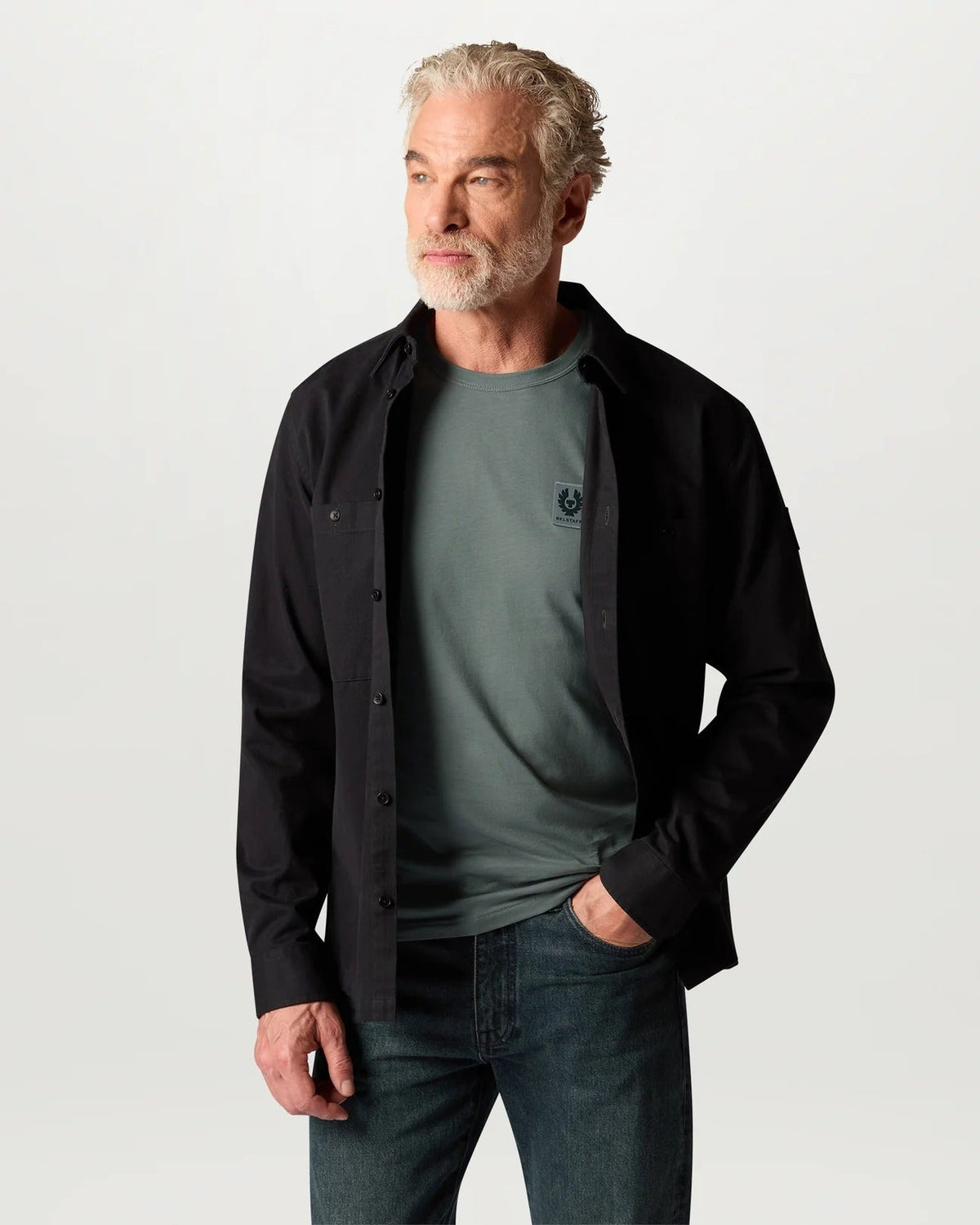 Young Ideas & Henmores -Belstaff Stamp Logo Crew Neck Sweatshirt -Atlantic Grey -M