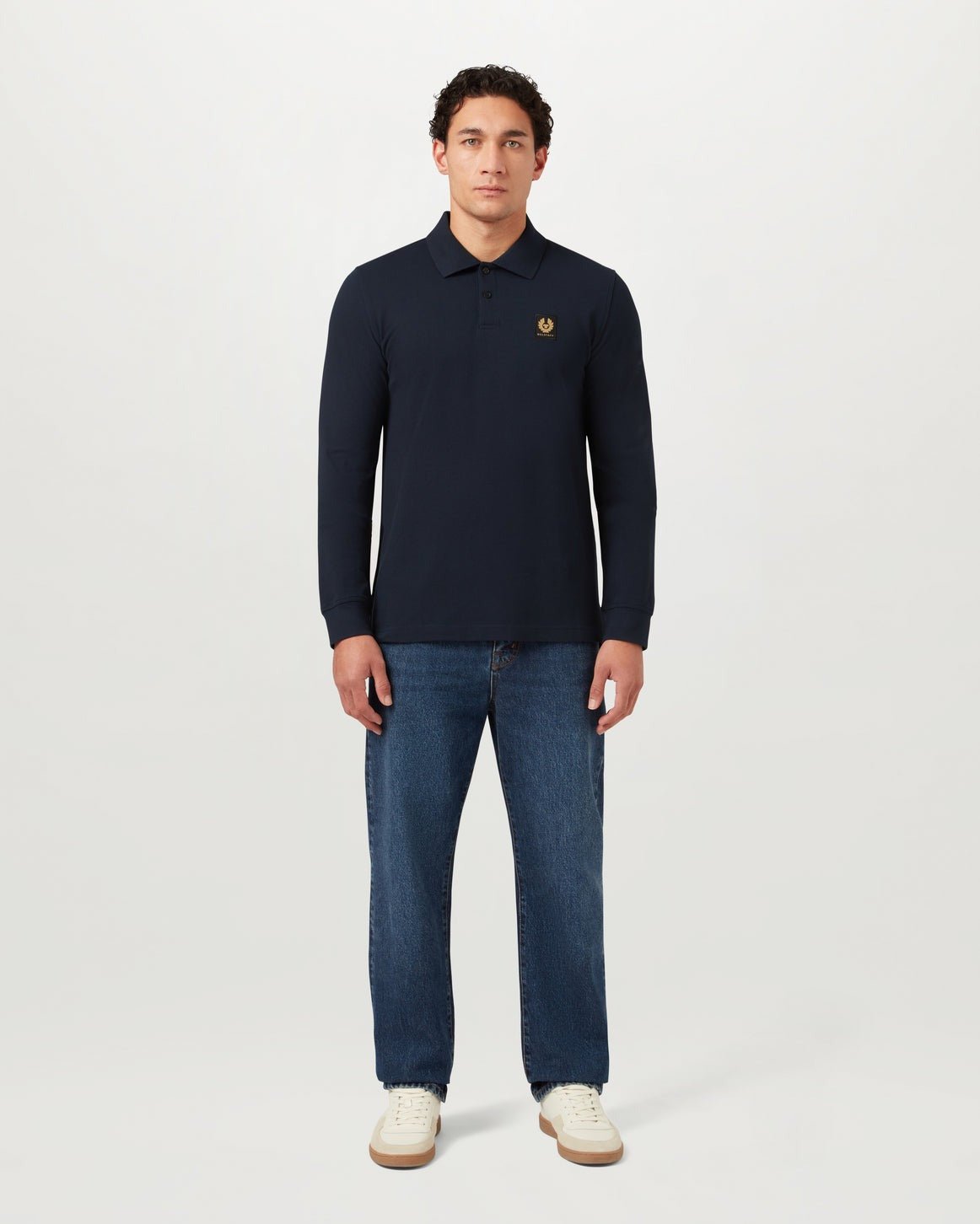 Young Ideas/Henmores - Belstaff Stamp Logo Long Sleeve Polo Shirt - Dark Ink - S