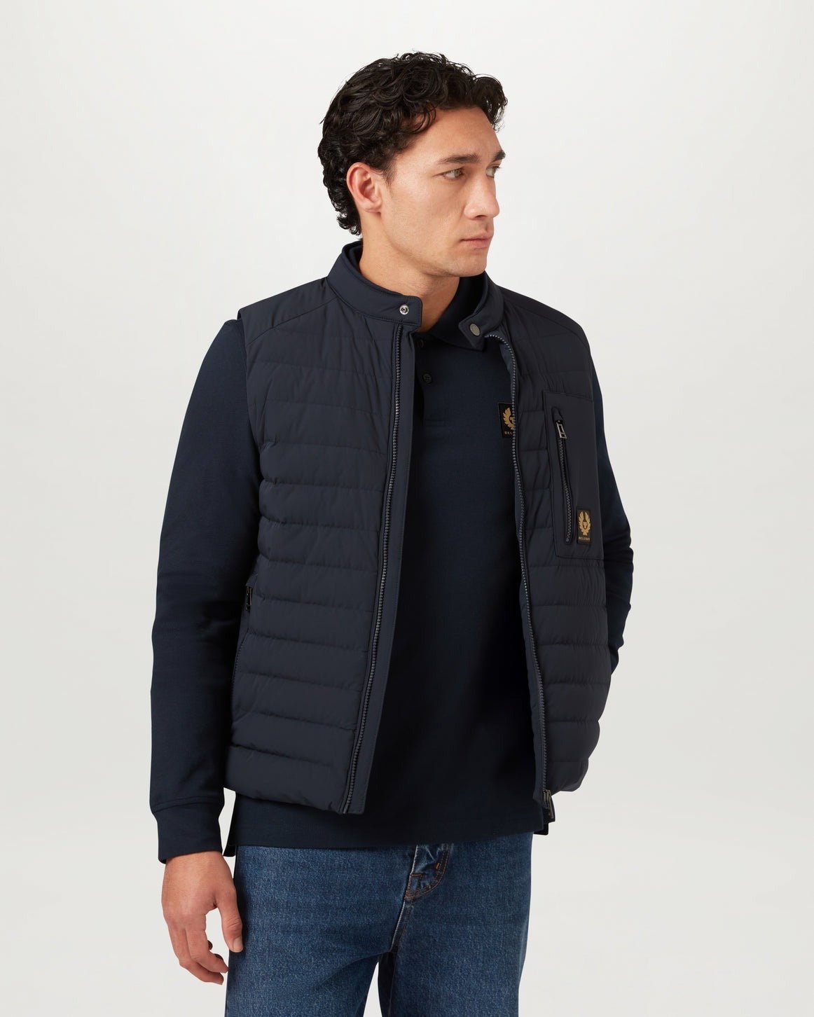 Young Ideas/Henmores - Belstaff Stamp Logo Long Sleeve Polo Shirt - Dark Ink - S