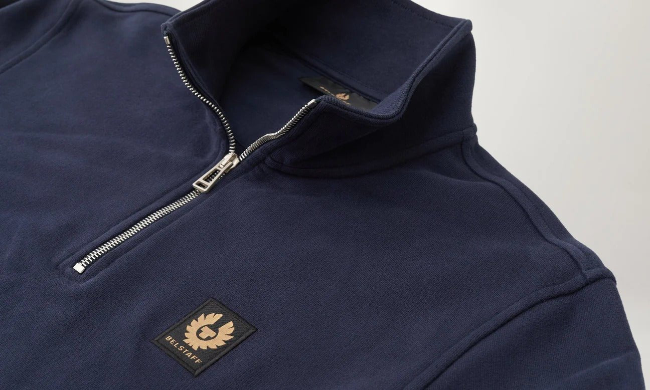 Young Ideas & Henmores -Belstaff Stamp Logo Quarter Zip Sweatshirt -Dark Ink -S