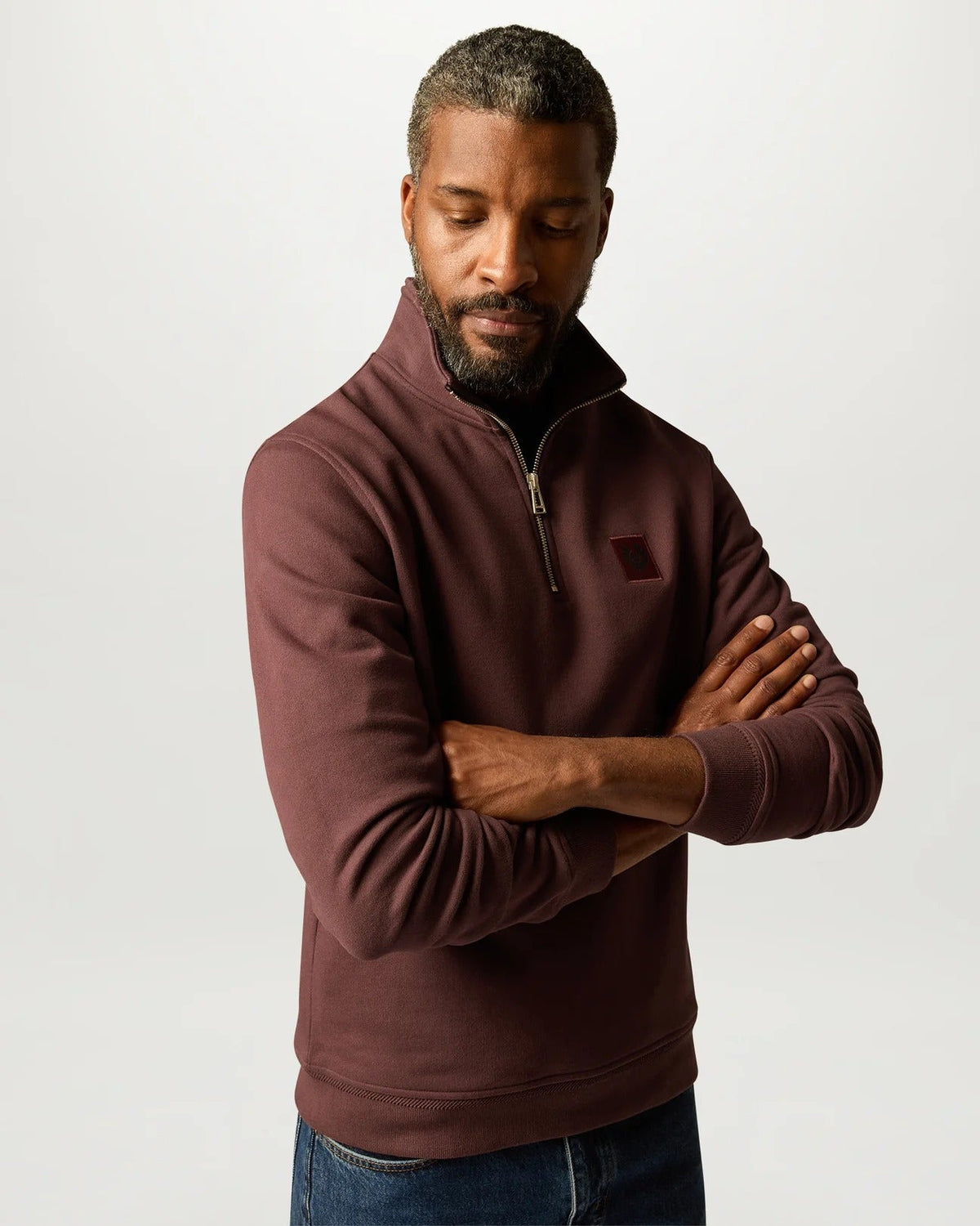 Young Ideas & Henmores -Belstaff Stamp Logo Quarter Zip Sweatshirt -Oxblood -M