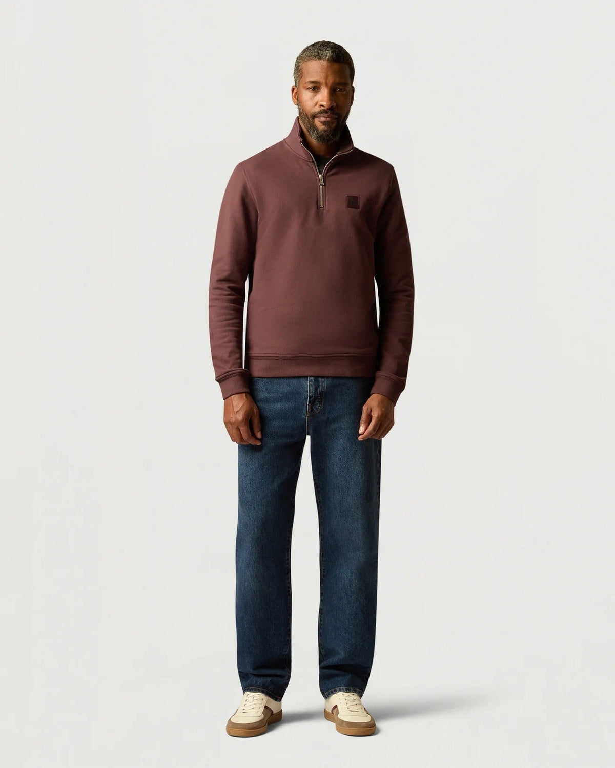 Young Ideas & Henmores -Belstaff Stamp Logo Quarter Zip Sweatshirt -Oxblood -M