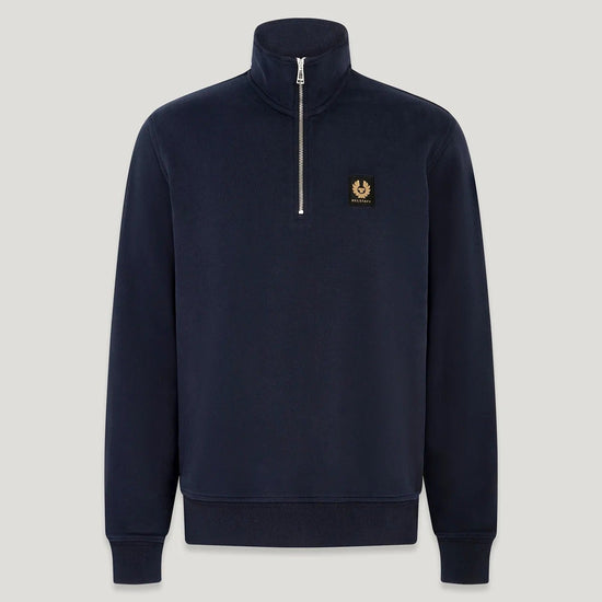 Young Ideas & Henmores -Belstaff Stamp Logo Quarter Zip Sweatshirt -Dark Ink -S