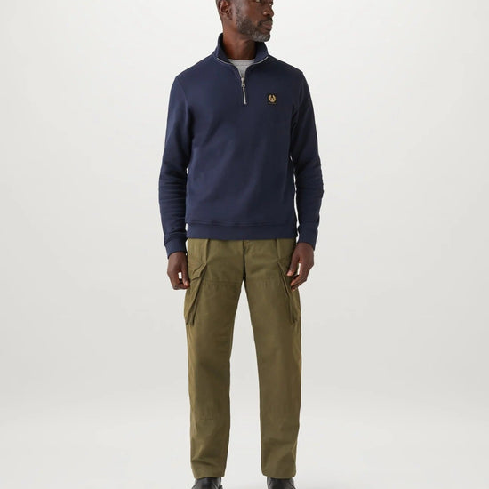 Young Ideas & Henmores -Belstaff Stamp Logo Quarter Zip Sweatshirt -Dark Ink -S