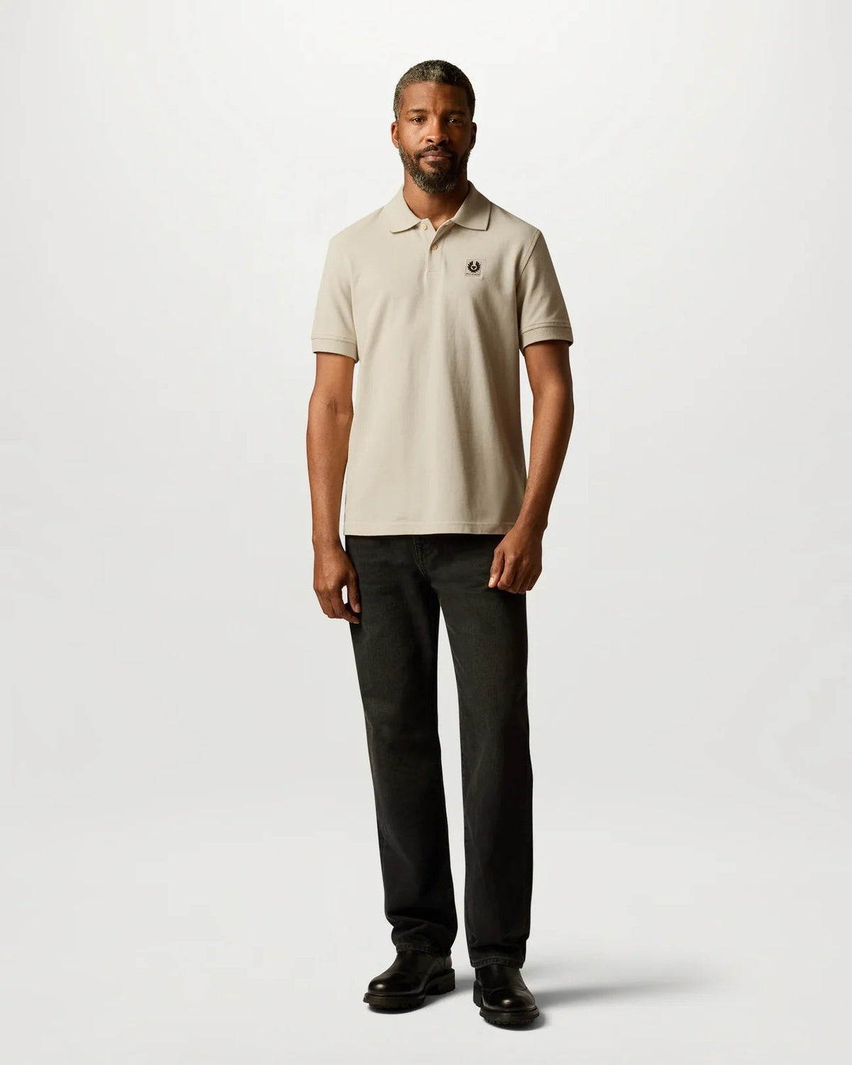Young Ideas & Henmores -Belstaff Stamp Logo Short Sleeve Polo Shirt -Pale Stone -M
