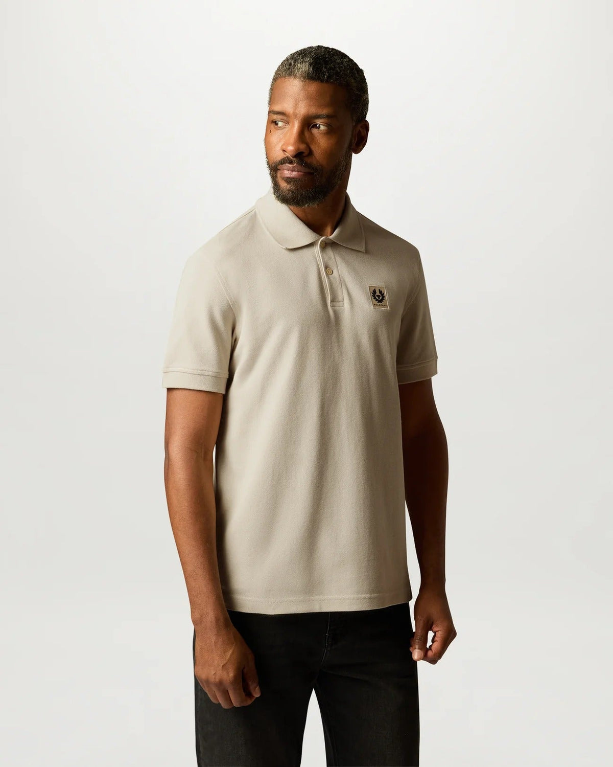 Young Ideas & Henmores -Belstaff Stamp Logo Short Sleeve Polo Shirt -Pale Stone -M