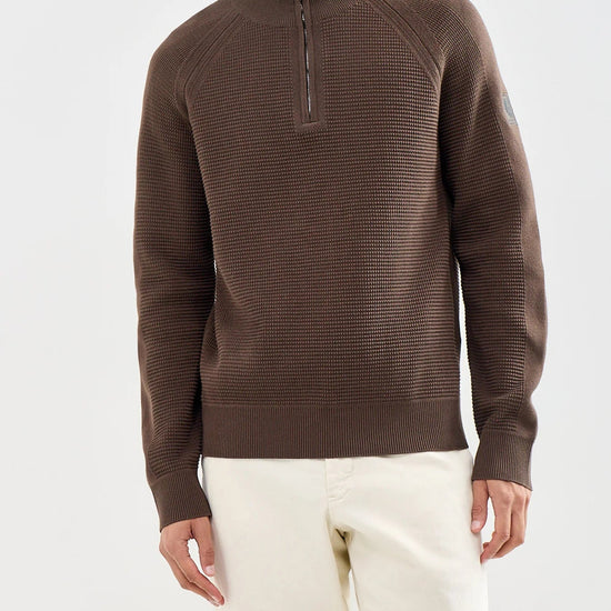Young Ideas & Henmores -Bradwell Waffle Knit Quarter Zip -Army Olive -M