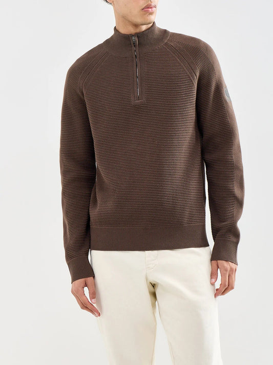 Young Ideas & Henmores -Bradwell Waffle Knit Quarter Zip -Army Olive -M