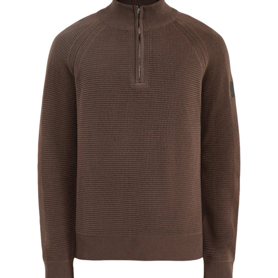 Young Ideas & Henmores -Bradwell Waffle Knit Quarter Zip -Army Olive -M