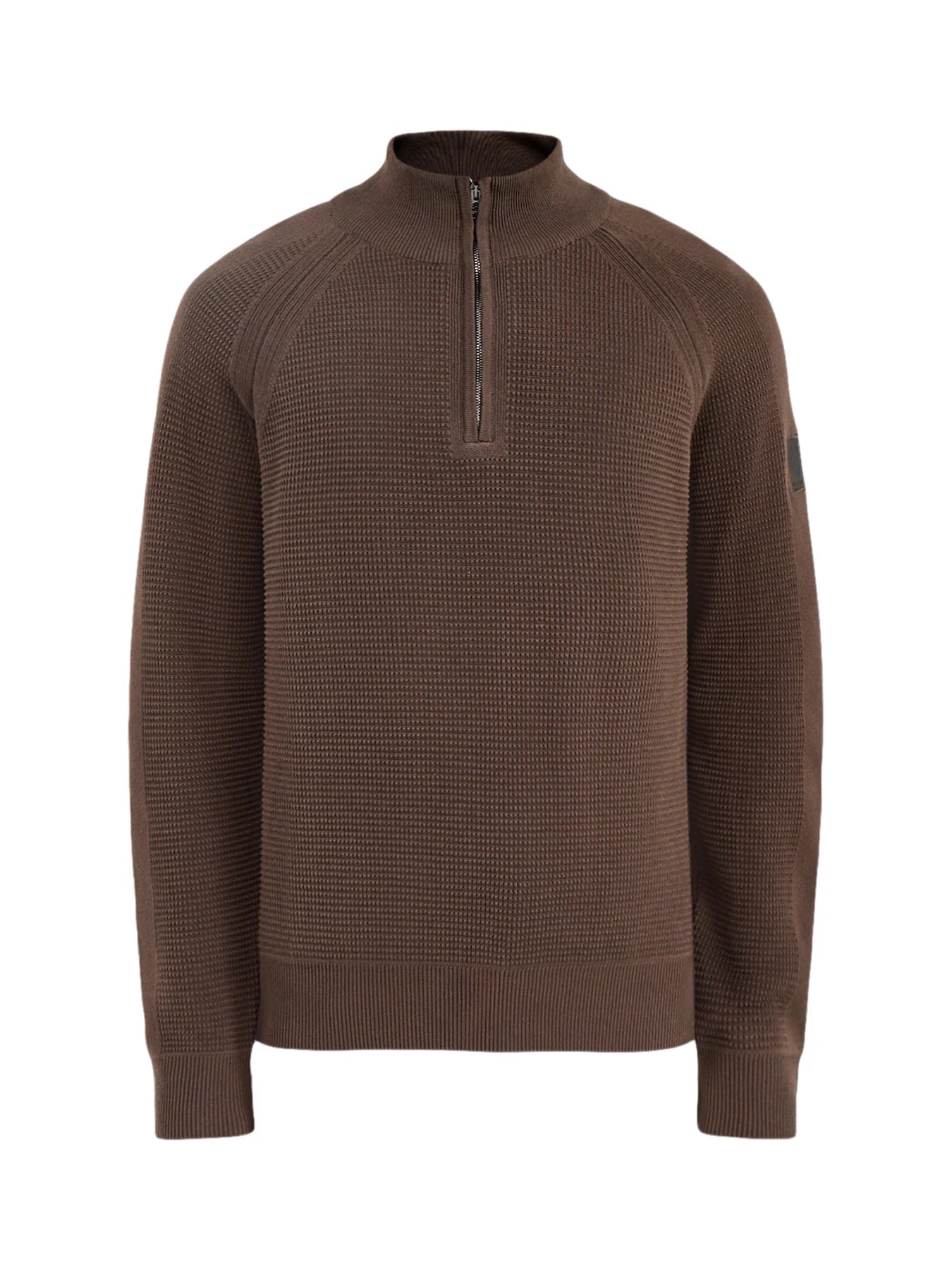 Young Ideas & Henmores -Bradwell Waffle Knit Quarter Zip -Army Olive -M