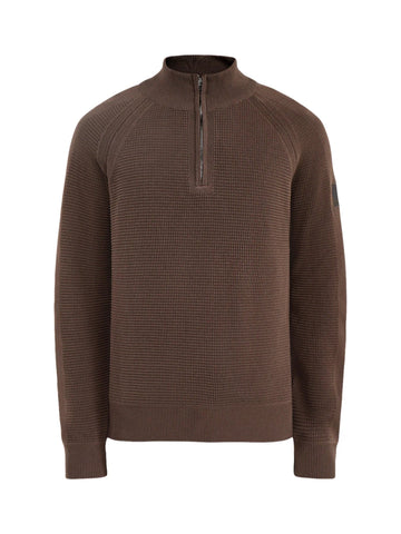 Young Ideas & Henmores -Bradwell Waffle Knit Quarter Zip -Army Olive -M