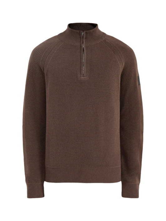 Young Ideas & Henmores -Bradwell Waffle Knit Quarter Zip -Army Olive -M