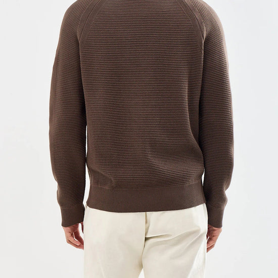 Young Ideas & Henmores -Bradwell Waffle Knit Quarter Zip -Army Olive -M