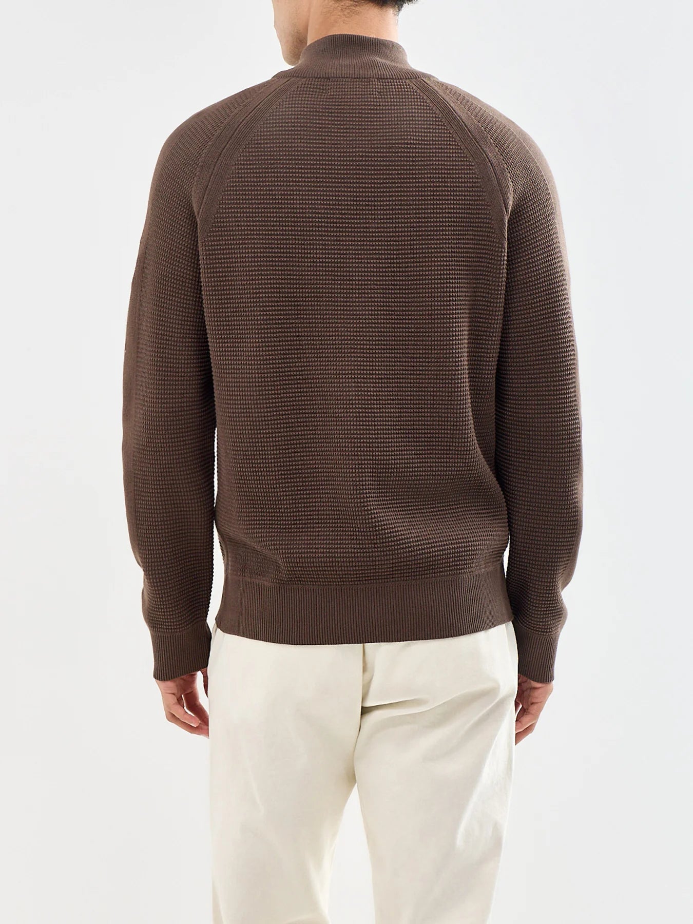Young Ideas & Henmores -Bradwell Waffle Knit Quarter Zip -Army Olive -M