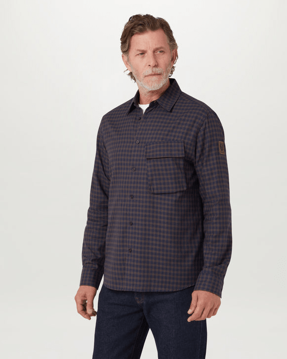 Young Ideas/Henmores - Scale Check Overshirt - Dark Ink/Major Brown - M