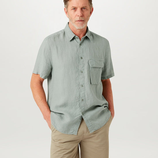 Young Ideas/Henmores - Scale Short Sleeve Shirt - Lichen Green - M