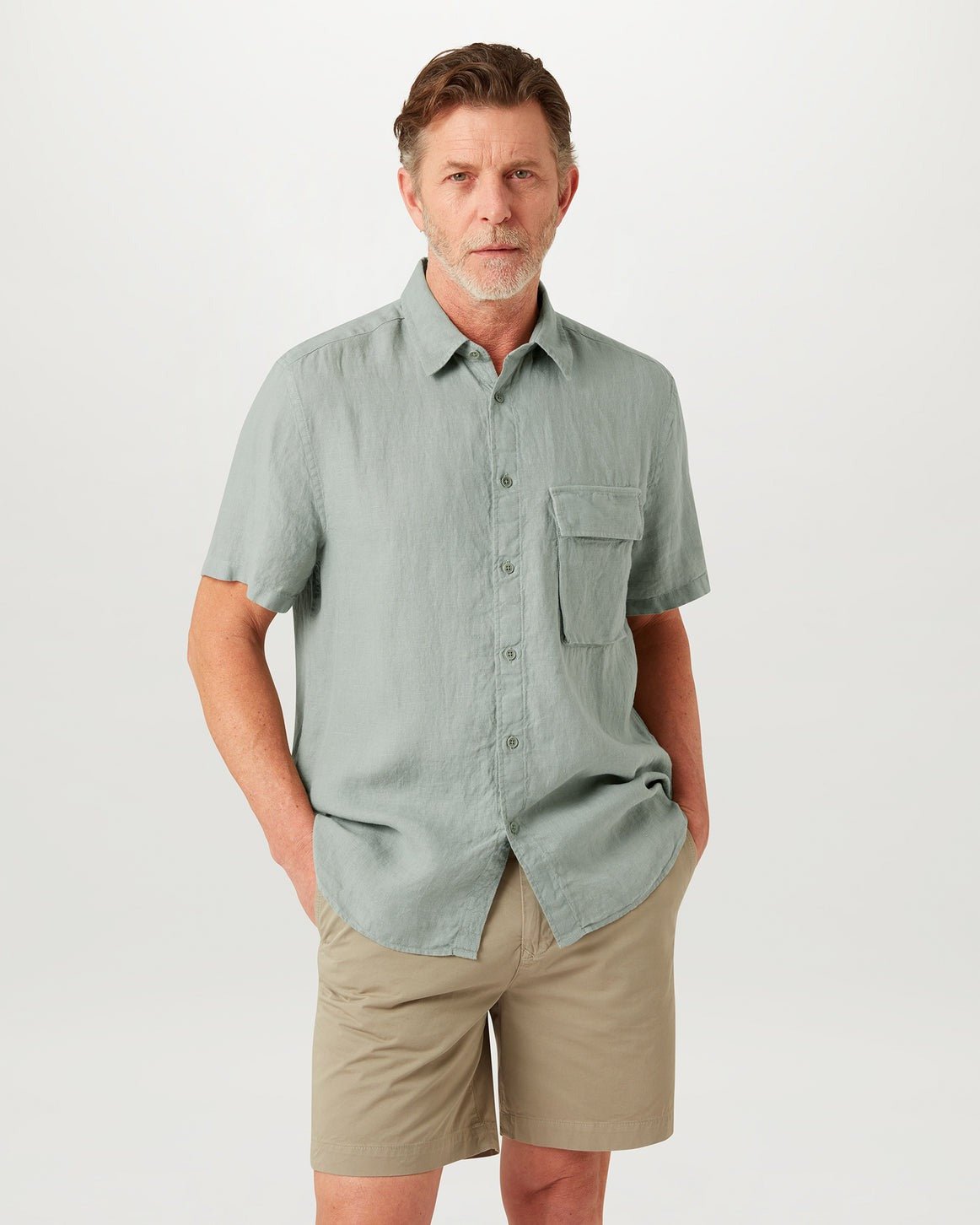 Young Ideas/Henmores - Scale Short Sleeve Shirt - Lichen Green - M