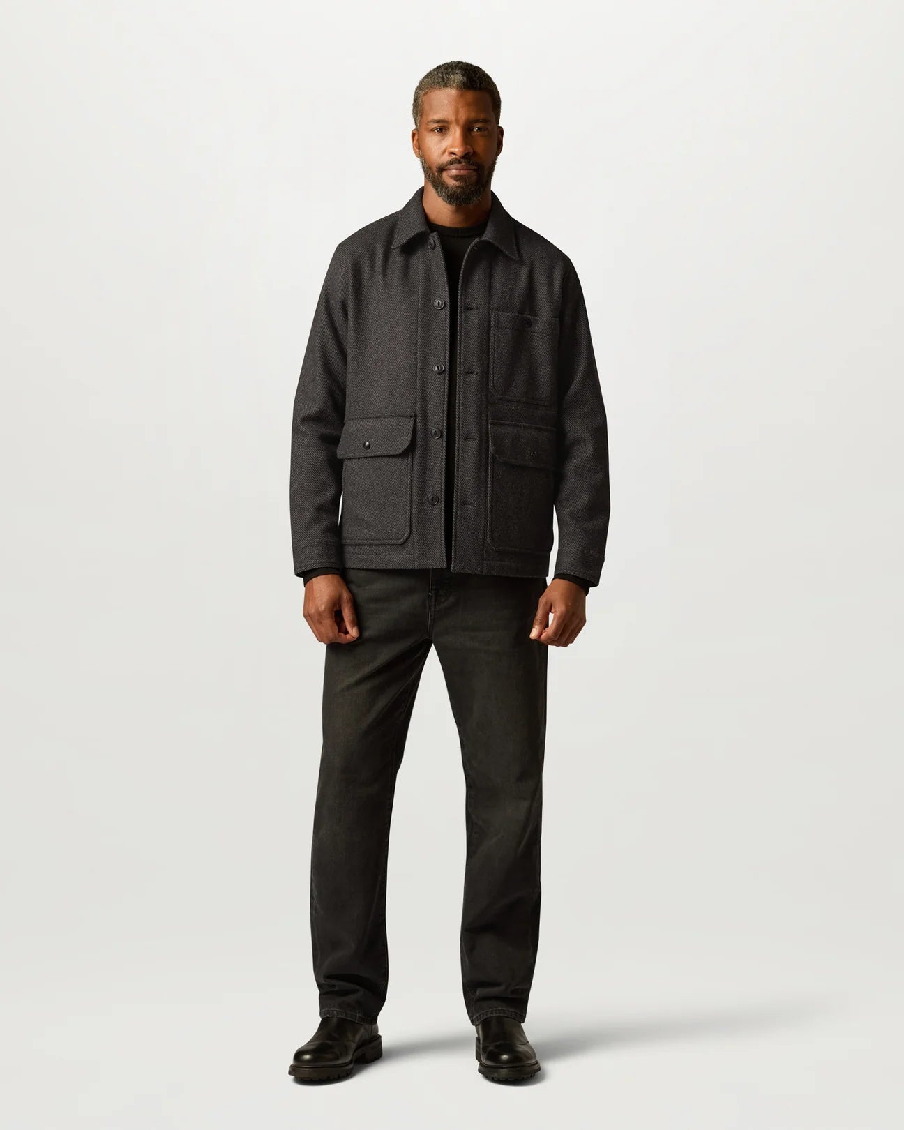 Young Ideas & Henmores -Trail Wool Overshirt -Charcoal Twill -M