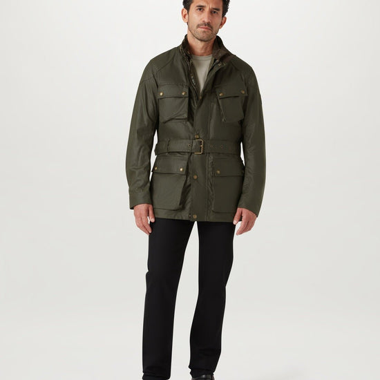 Young Ideas/Henmores - Trialmaster Wax Belted Jacket - Faded Olive - 38