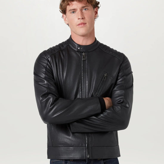 Young Ideas & Henmores -V Racer Leather Jacket -Black -40