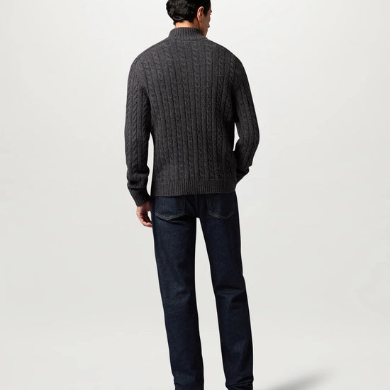 Young Ideas & Henmores -Westport Cable Knit Quarter Zip -Charcoal Melange -M