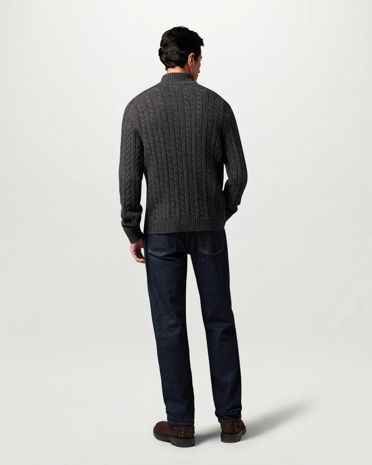 Young Ideas & Henmores -Westport Cable Knit Quarter Zip -Charcoal Melange -M