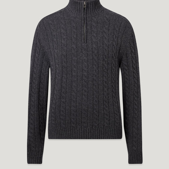 Young Ideas & Henmores -Westport Cable Knit Quarter Zip -Charcoal Melange -M