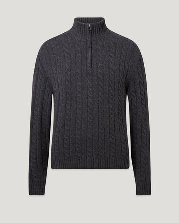 Young Ideas & Henmores -Westport Cable Knit Quarter Zip -Charcoal Melange -M